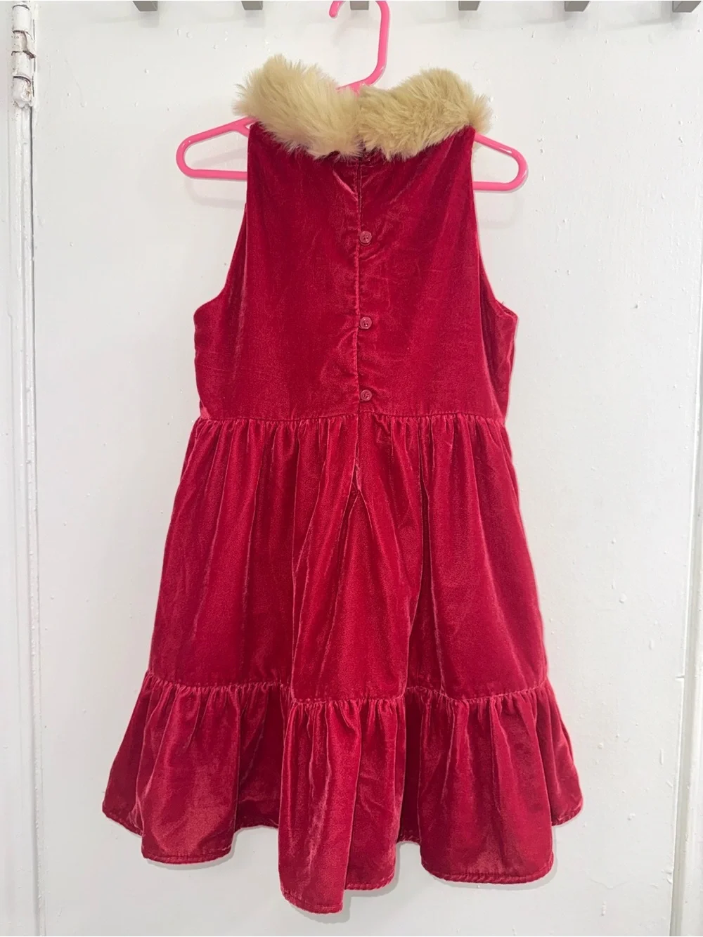 Janie and Jack red velvet tiered dress featuring a plush faux fur collar size 6